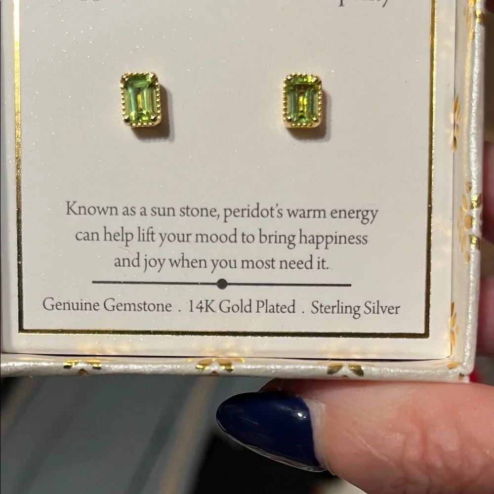 NIB Shivam Peridot 14K Gold Plated Sterling Silver Earrings Emerald Cut - Picture 5 of 10